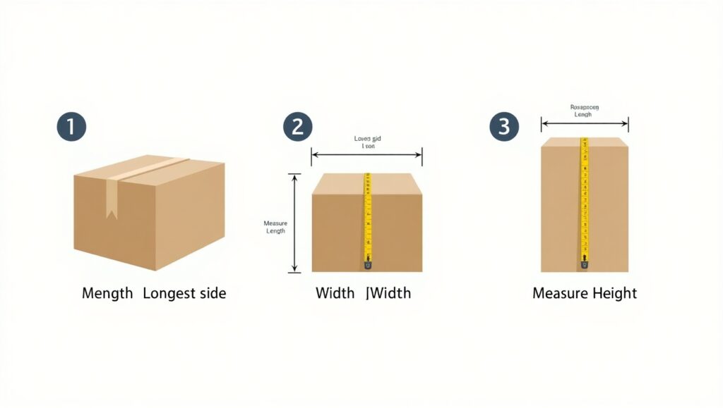 How to Correctly Measure the Dimensions of a Box (Real-World Guide by D Custom Boxes) 1 Flux Dev Create a stepbystep infographic showing a closed card 1